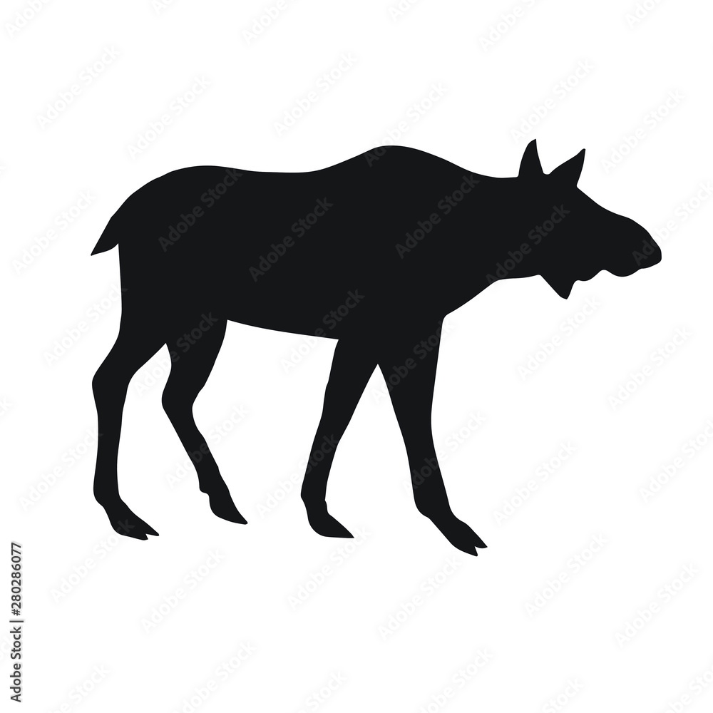 Vector black silhouette of female moose cow isolated on white background Vector black silhouette of female moose cow isolated on white background