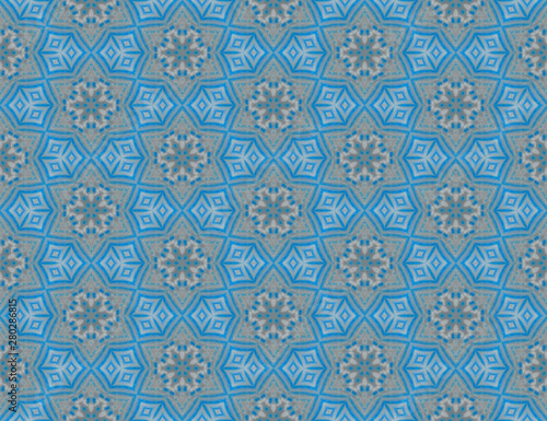 Seamless abstract raster pattern with white and blue small elements on gray background 
