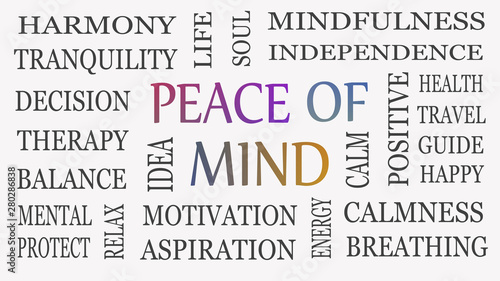 Peace of mind, motivational and inspirational concept. White background.