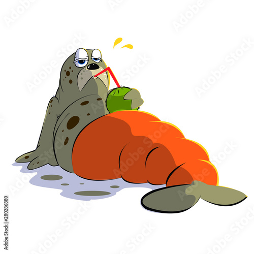 Walrus with heat cute cartoon.