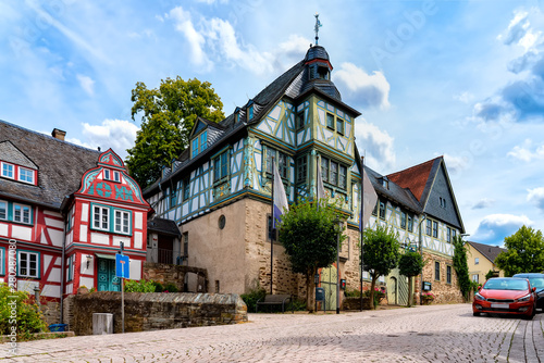 Streets of Idstein town in the Taunus area with half timbered houses on a beautiful summer-day. photo