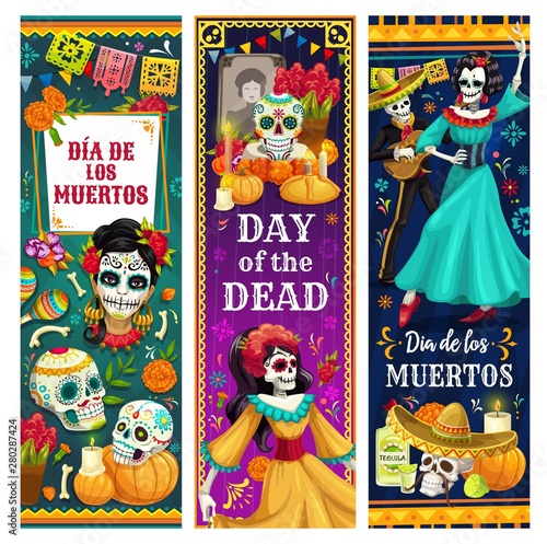 Dead Day skulls, skeletons, altar. Mexican holiday