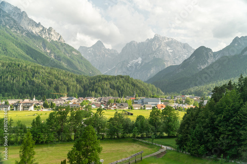 View of mountain landscape next to Kranjska Gora in Slovenia, view from the top of whole town Kranjska gora photo
