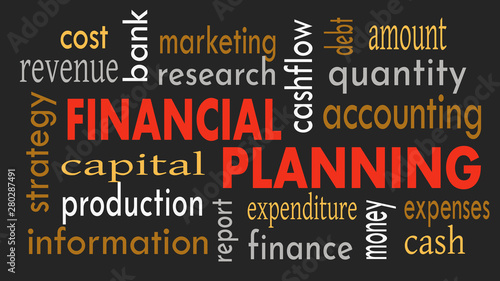 Financial planning, word cloud concept on dark background. Illustration