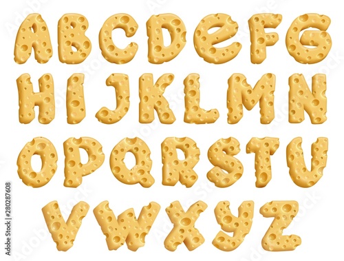 Cheese letters, alphabet font made of milk food