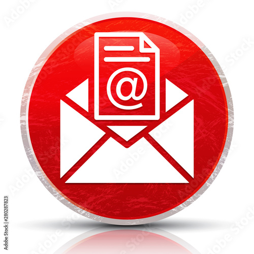 Newsletter email icon metallic grunge abstract red round button vector illustration