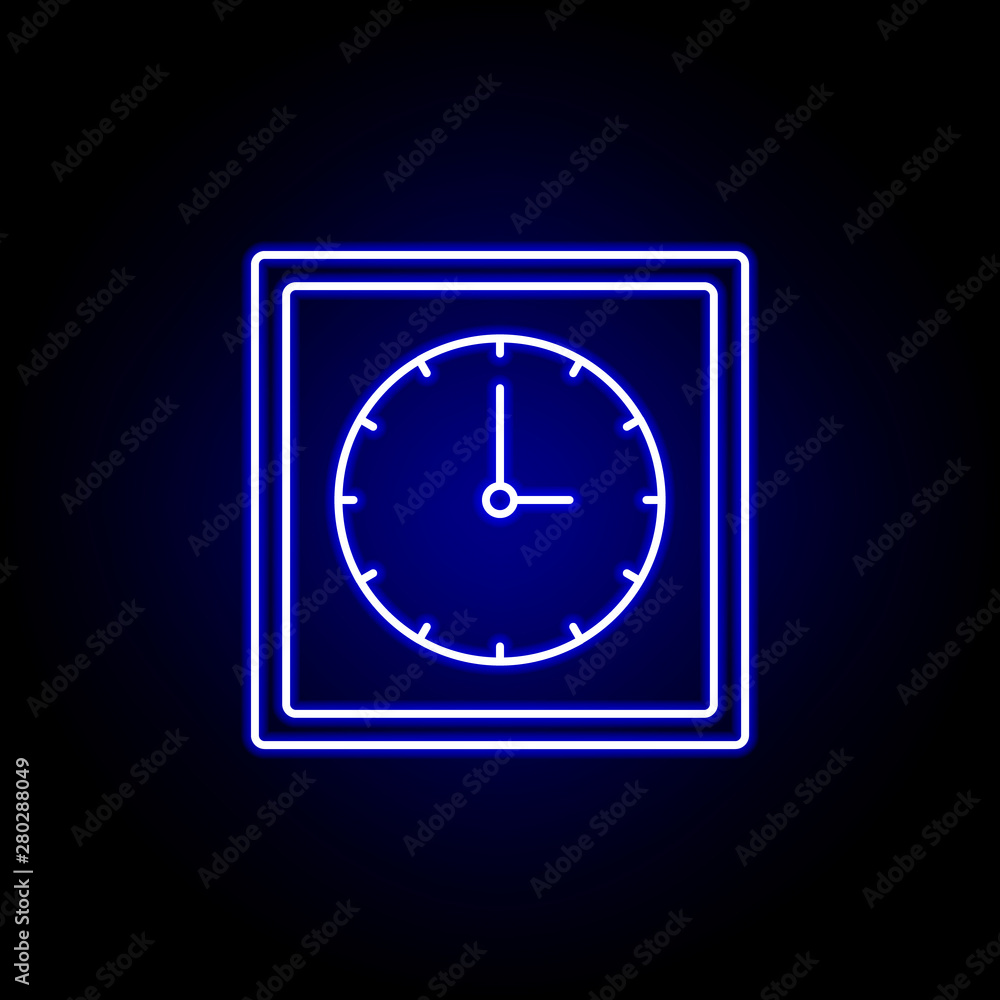 wall clock time icon in blue neon style.. Elements of time illustration icon. Signs, symbols can be used for web, logo, mobile app, UI, UX wall clock time icon in blue neon style.. Elements of time illustration icon. Signs, symbols can be used for web, logo, mobile app, UI, UX