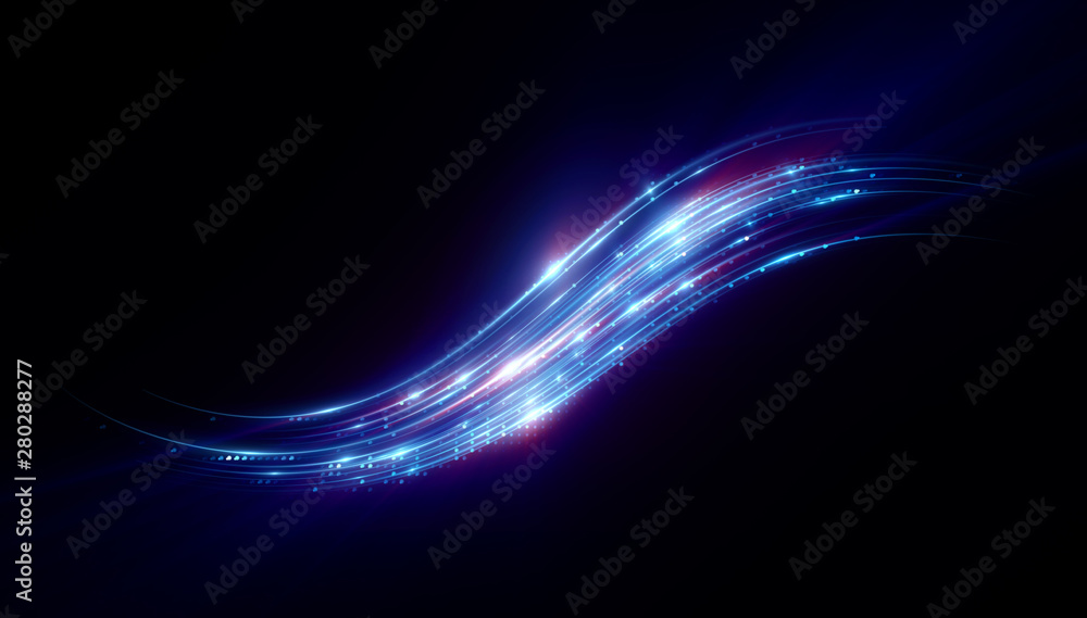 Naklejka premium Abstract background. Beautiful light. Magic sparks. .Mystical shine streaks. Empty place. Glint cosmic rays. .Neon wind lines. Glow effect. Power energy. .Futuristic wave Flash. Glare splash..