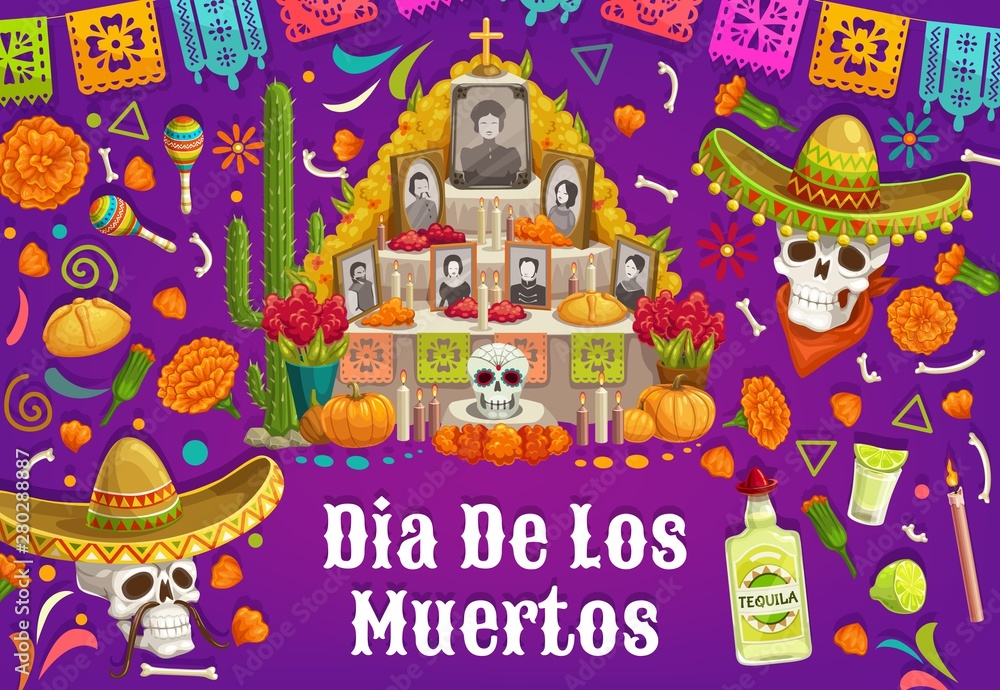 Altar with photos of dead, Dia de los Muertos