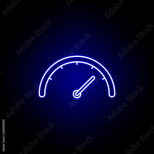 speedometer speed icon in blue neon style.. Elements of time illustration icon. Signs, symbols can be used for web, logo, mobile app, UI, UX