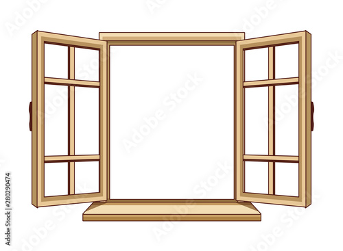 House window open cartoon isolated