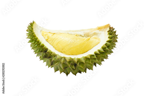 Piece of durian famous food ( king of fruit ) isolate on white background with clipping path photo