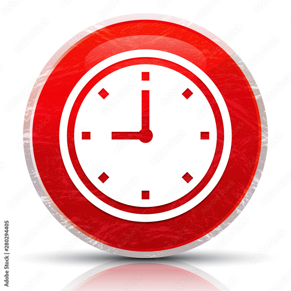 Clock icon metallic grunge abstract red round button vector illustration Clock icon metallic grunge abstract red round button vector illustration