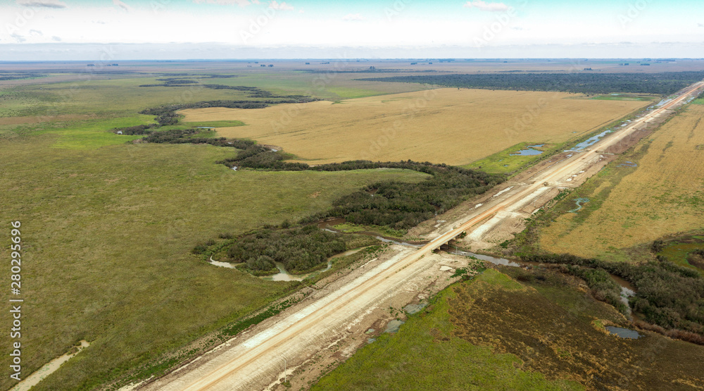 Aerial view of the fields of the Argentine Pampas