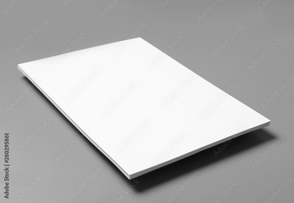 Blank paper sheets for brochure on grey background. Mock up Blank paper sheets for brochure on grey background. Mock up
