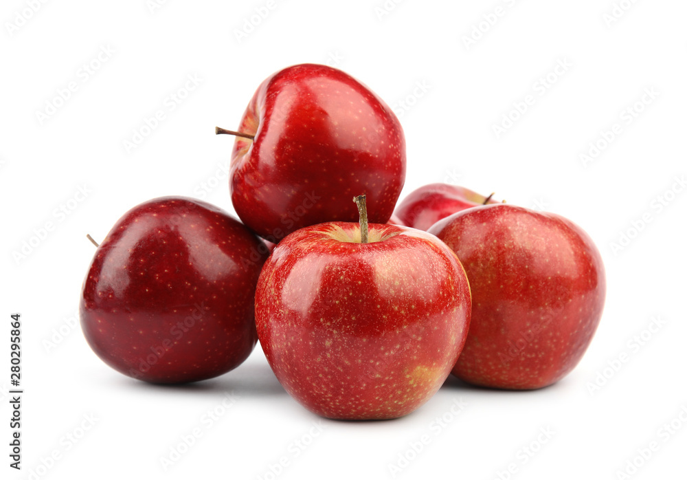 Ripe juicy red apples on white background - obrazy, fototapety, plakaty 