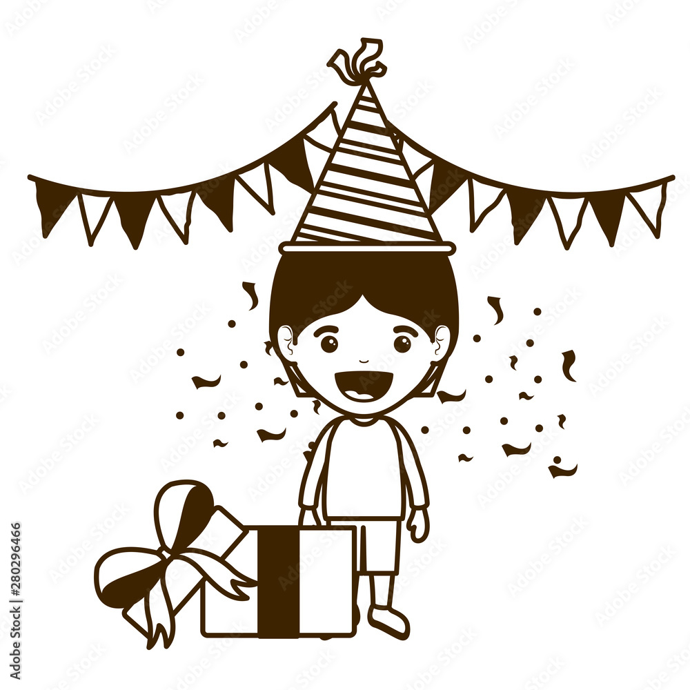 Obraz premium silhouette of boy with party hat in birthday celebration