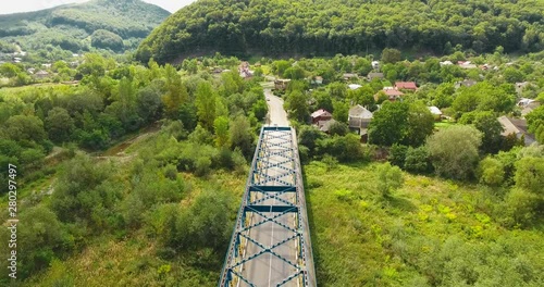 Panoramic Aerial drone view of small town photo