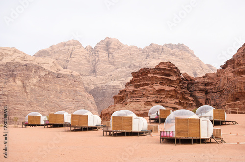 Bubble tents in the desert of Wadi Rum, Jordan. 