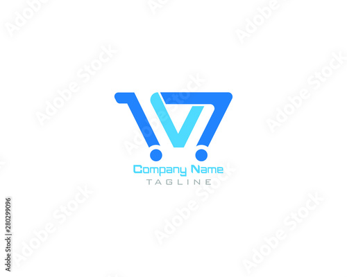 Shopping cart V logo design