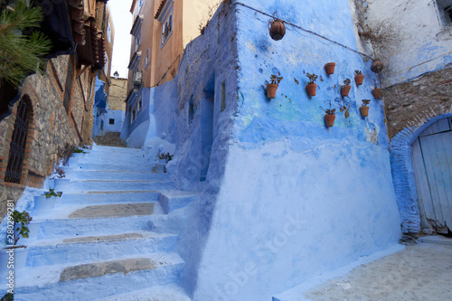 Streets of the Chefchaouen town with a blue houses in old Medina in Morocco. © vadim_ozz