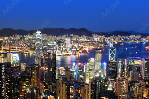 Sunset Blue Hour Over Victoria Harbor in Hong Kong  China