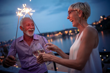 Senior couple enjoys the night