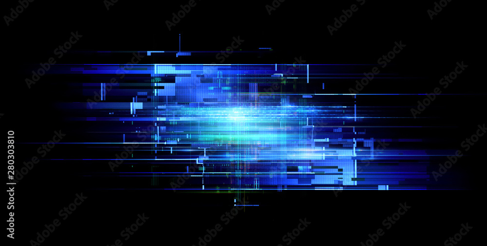 Fototapeta Led Light. Abstract effect. Future tech. Glare cubes. Digital cpu signal. .Shine grid. Modern big data. Neon flare. Quantum computer net system. .Magic code. Grid HUD lines. Web device. Blocks system.