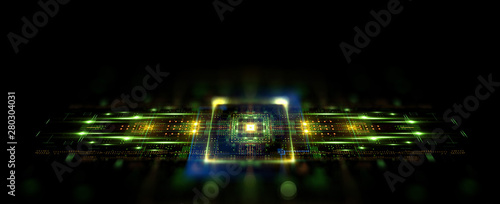 Information CPU engineering..Modern technology. Computer communications. Light effect. Big data center. .Super system. Smart core. Research and development. Virtual reality.