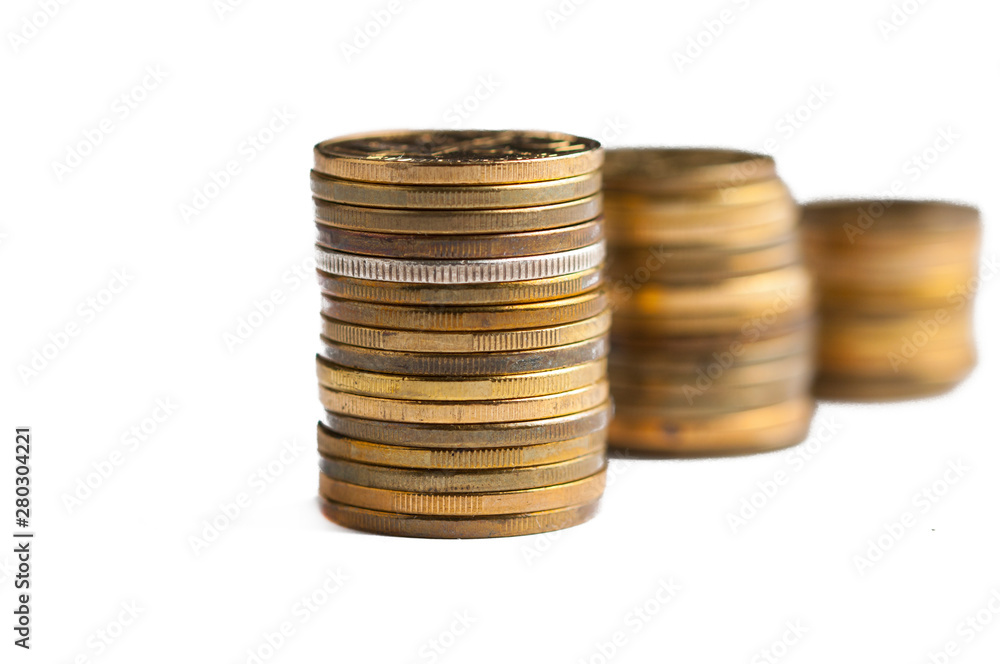 Coins isolated on white background.Copy space Coins isolated on white background.Copy space