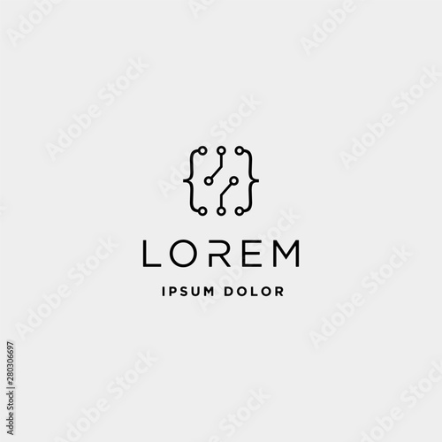 coding digital logo design template vector lineart