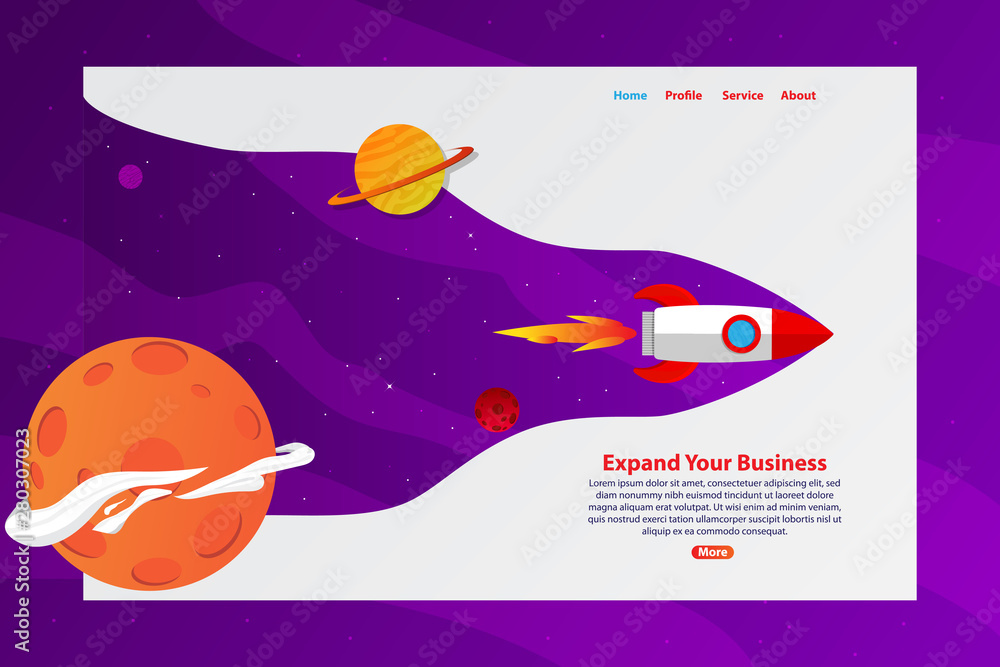 Rocket Explore the Space Expand Your Business Web Banner Vector