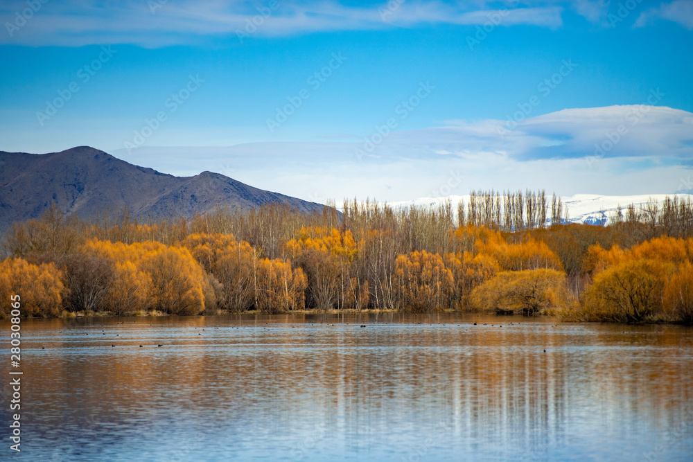 autumn landscape with lake and forest