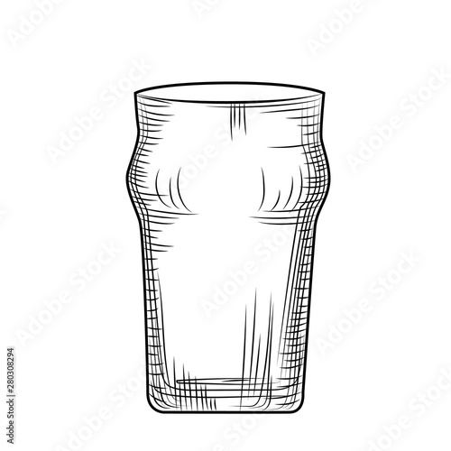 Empty beer glass. Engraving style. Hand drawn