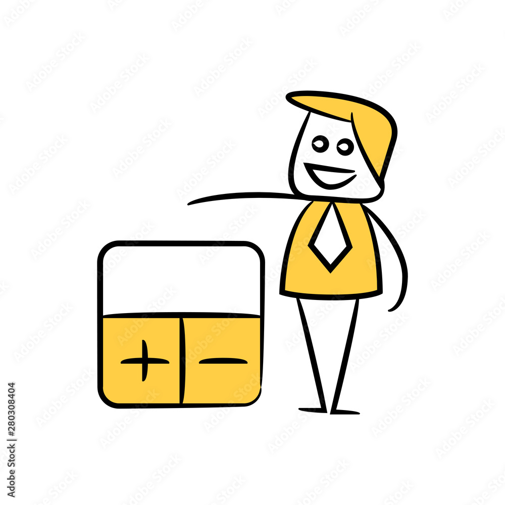 businessman and calculator icon yellow doodle theme businessman and calculator icon yellow doodle theme