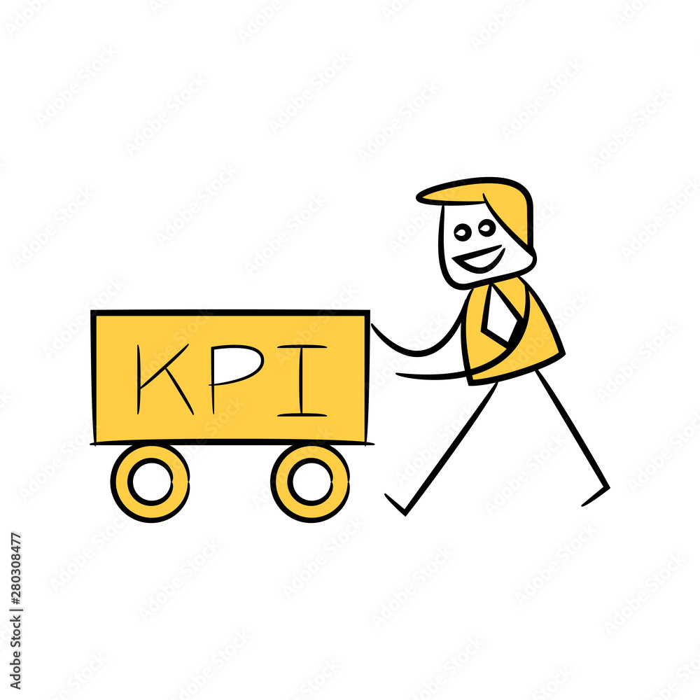 businessman and KPI icon yellow doodle theme