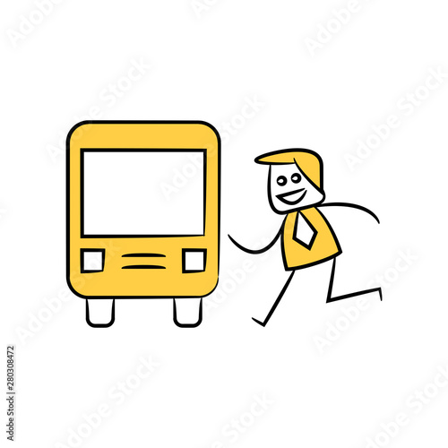 businessman and bus icon yellow doodle theme