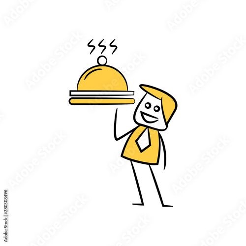 businessman serve dish icon yellow doodle theme