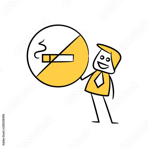 businessman and no smoke icon yellow doodle theme
