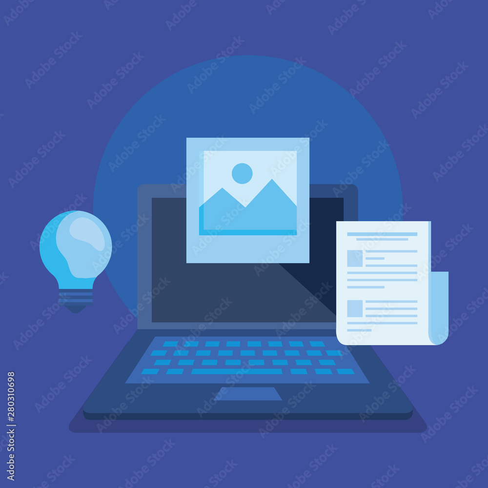 laptop technology with bulb idea and document information laptop technology with bulb idea and document information