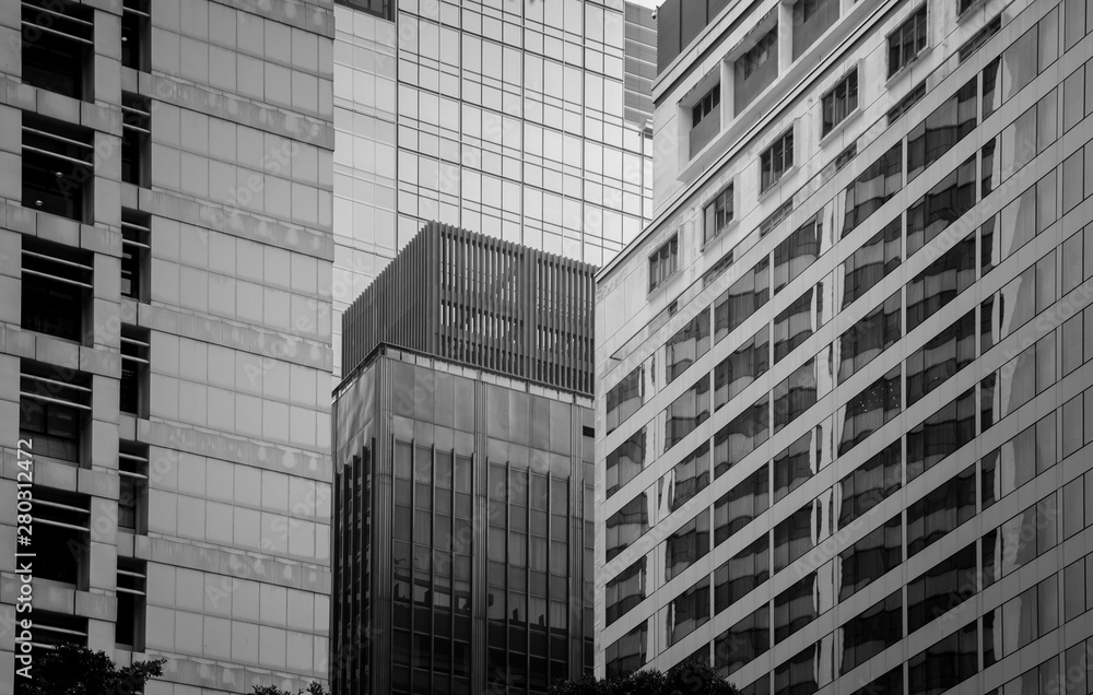Hong Kong Commercial Building Close Up; Black and White Tone Hong Kong Commercial Building Close Up; Black and White Tone