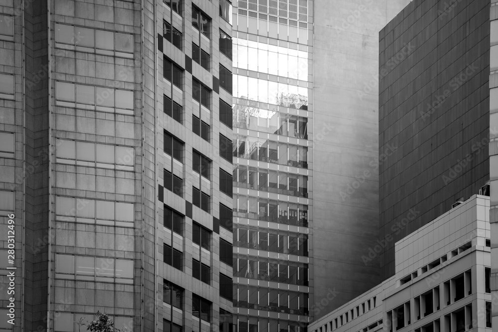 Hong Kong Commercial Building Close Up; Black and White Tone