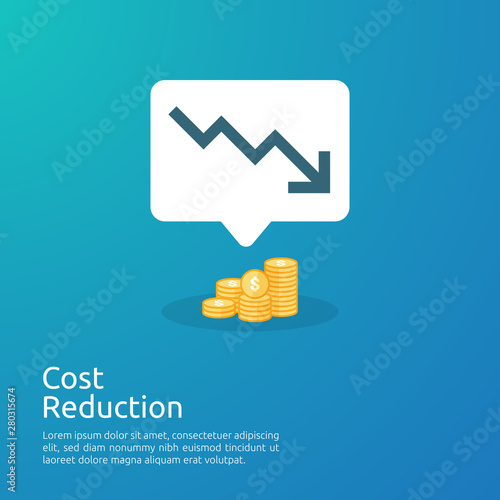 business crisis concept. money fall down with arrow decrease symbol. economy stretching rising drop, global lost bankrupt. cost declining reduction or loss of income with stack pile dollar coins