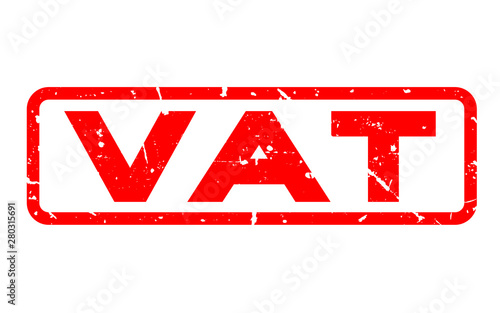 Grunge red vat (Abbreviation of Value added tax) square rubber seal stamp on white background