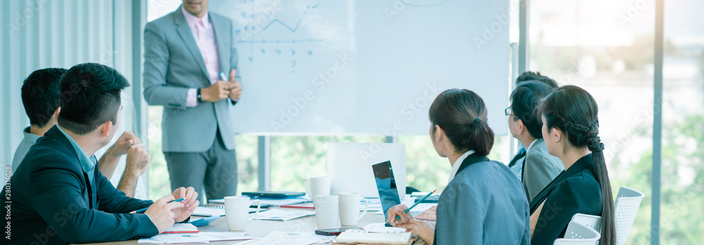 Group of business people  in classroom meeting office corporate.The organization of conferences, event ,seminars, asian, training. - obrazy, fototapety, plakaty 