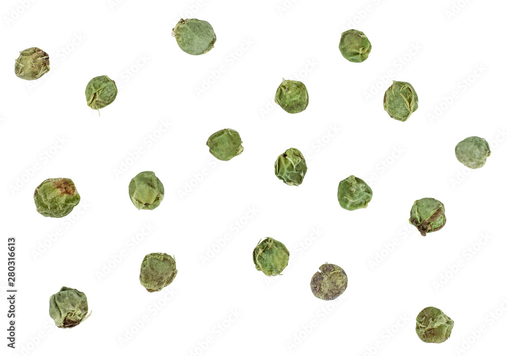 Green peppers peas isolated on white, top view Green peppers peas isolated on white, top view
