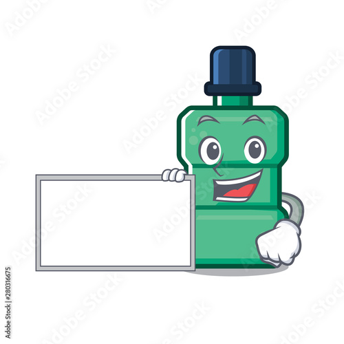 With board mouthwash with in the isolated cartoon