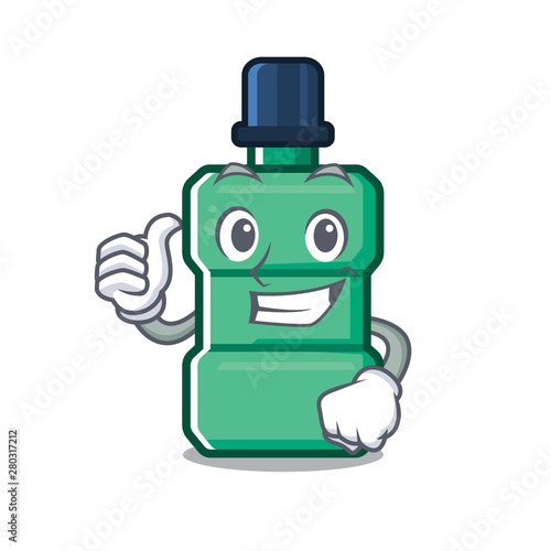 Thumbs up cartoon mouthwash in the a bathroom