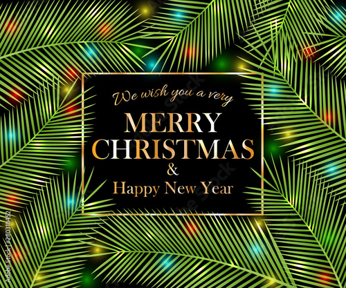 Congratulation Merry Christmas! Tropical Christmas card for your design. Holiday background.
