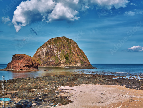 The cape of Mui Yen with volcanic rock outcrops offshore, Phu Yen province central Vietnam